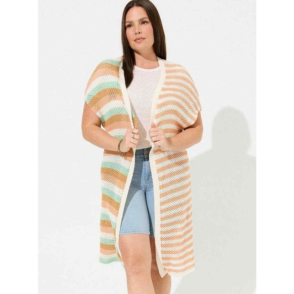 Torrid Duster Vest Sweater Cardigan Open Front Multi Stripe Size 1/2 1X/2X NWT - Picture 1 of 5